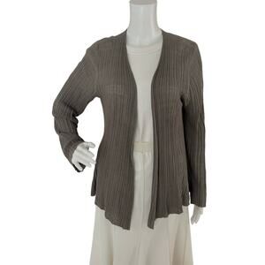 EILEEN FISHER RIBBED KNIT ORGANIC LINEN OPEN CARDIGAN WOMEN SIZE MEDIUM